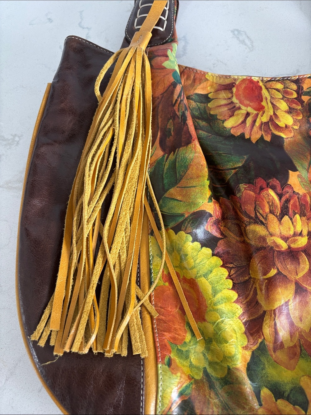 Stunning Maurizio Taiuti Leather Tote Bag with Tassel - Brown & Multicolor - Picture 2 of 8